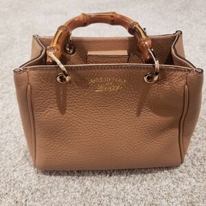 Legacy Brown Leather Satchel with Bamboo Accents
